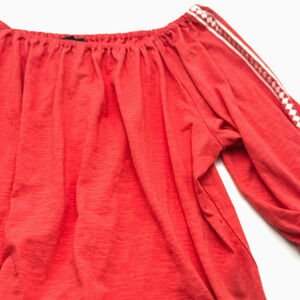 TOMMY HILFIGER NWT 2X Pink Coral Boho Aztec Off Shoulder Tunic Peasant Top Shirt